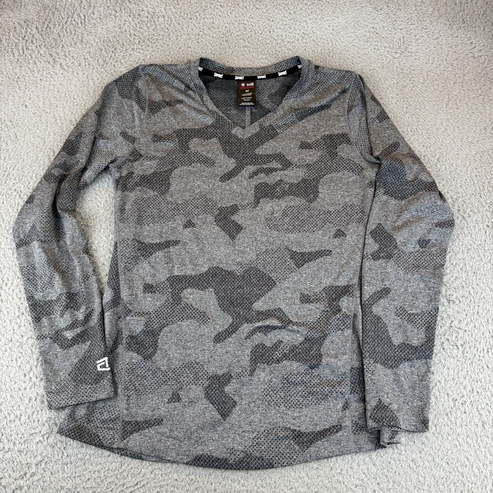 Tapout Shirt Womens Medium Gray Camo Long Sleeve V-Neck‎ Official Merch WWE